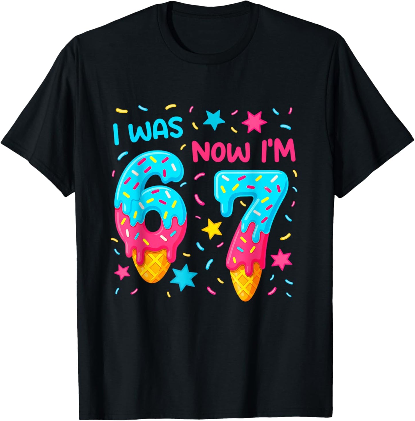 I was 6 Now I'm 7 67 Birthday Baseball Drip 7 Year Old T-Shirt - T-Shirt | Black