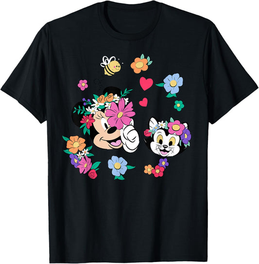 Disney Mickey and Friends Minnie Mouse & Figaro with Flowers T-Shirt - T-Shirt | Black