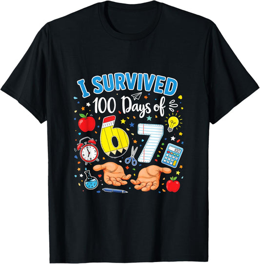 I Survived 100 Days of 67 100th Day of School Kids T-Shirt - T-Shirt | Black