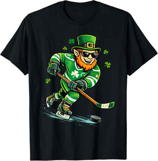 Leprechaun Play Hockey Funny St Patrick's Day Men Kid Boys T-Shirt - T-Shirt | Black