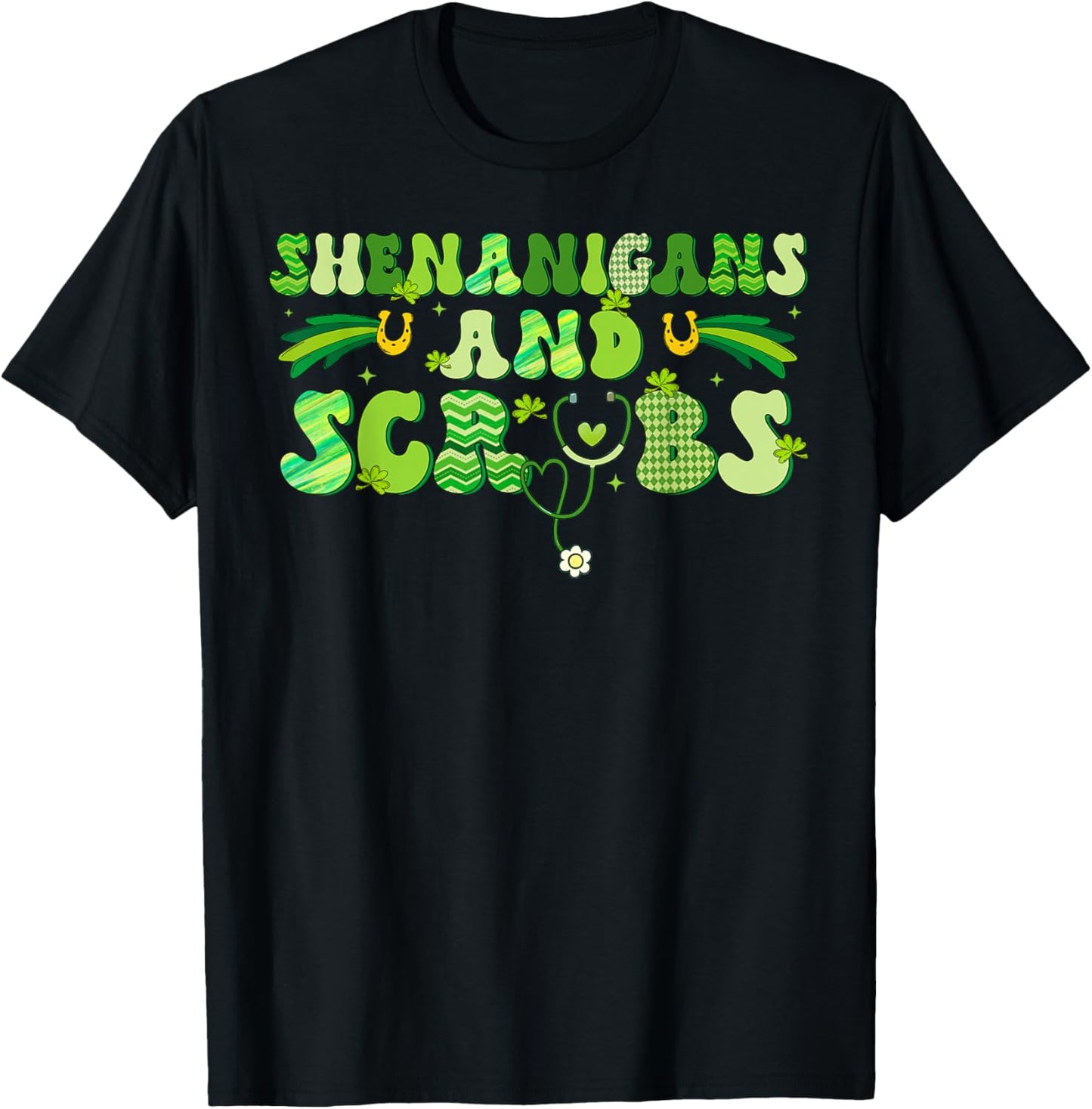Saint Patrick's Day Shenanigans Scrubs Green Shamrock Nurse T-Shirt - T-Shirt | Black
