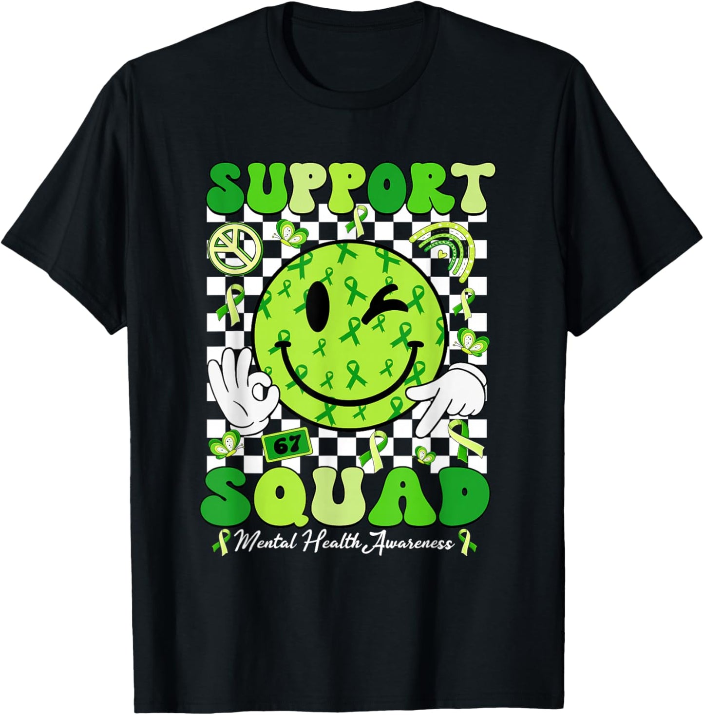 Support Squad Mental Health Matters Awareness Green Ribbon T-Shirt - T-Shirt | Black