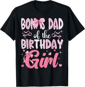 Bonus Dad of The Birthday Girl Pink Coquette Bow Family T-Shirt - T-Shirt | Black