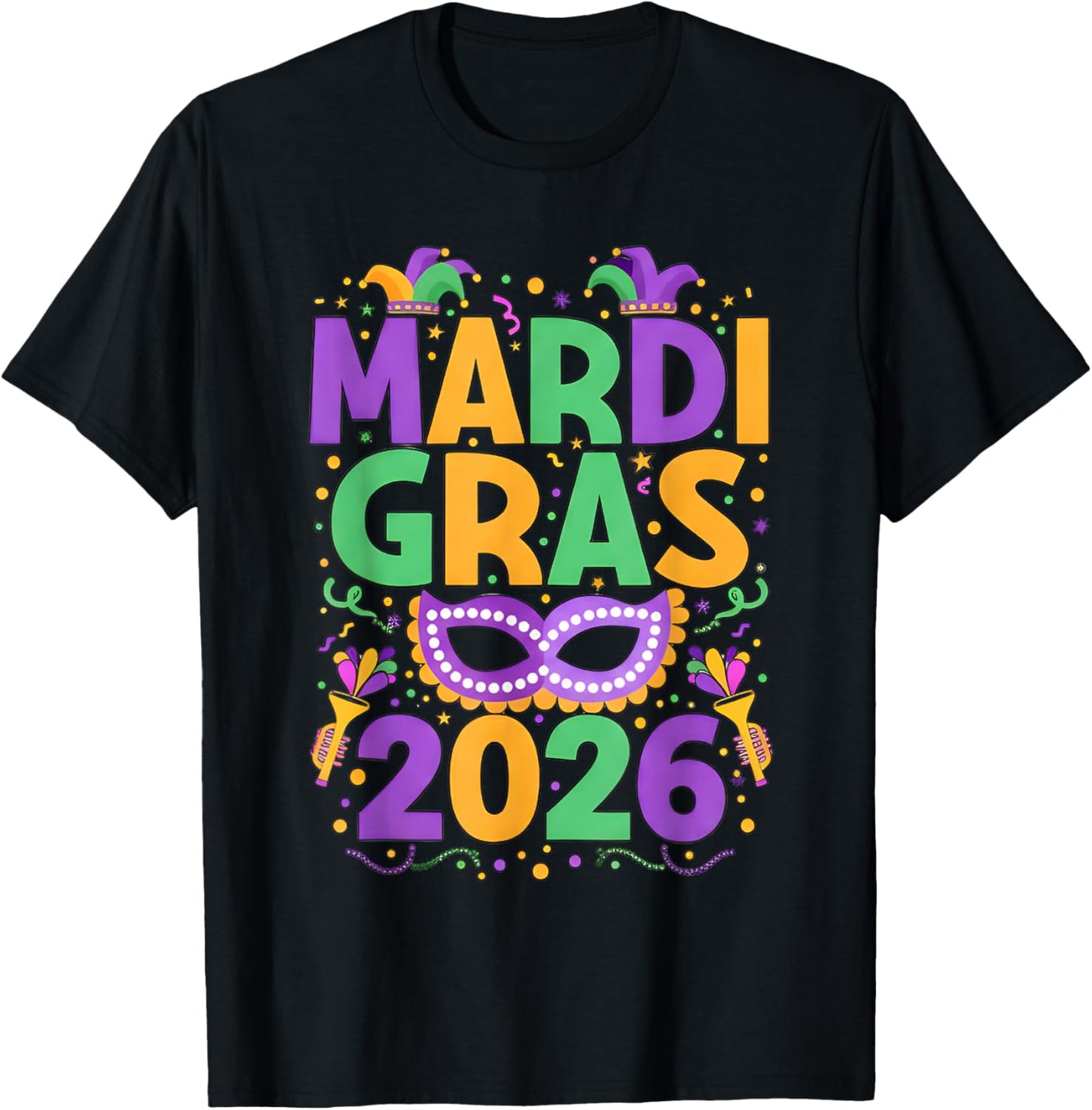 Happy Mardi Gras 2026 Costume New Orleans Matching Men Women T-Shirt - T-Shirt | Black