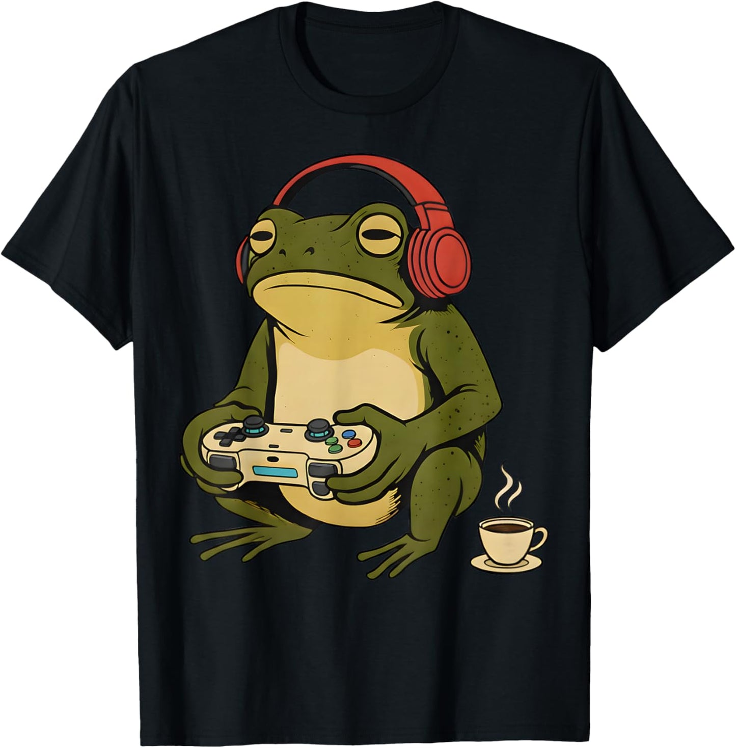 Funny Vintage Japanese Gamer Frog Art Men Women Boys Gaming T-Shirt - T-Shirt | Black
