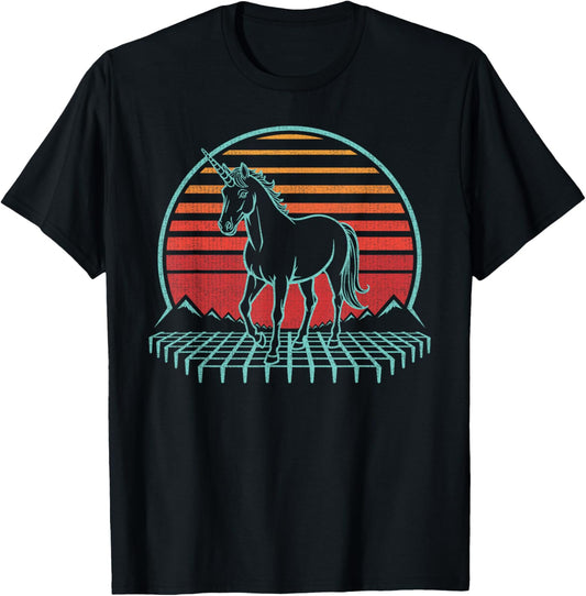 Unicorn Retro Vintage 80s T-Shirt - T-Shirt | Black