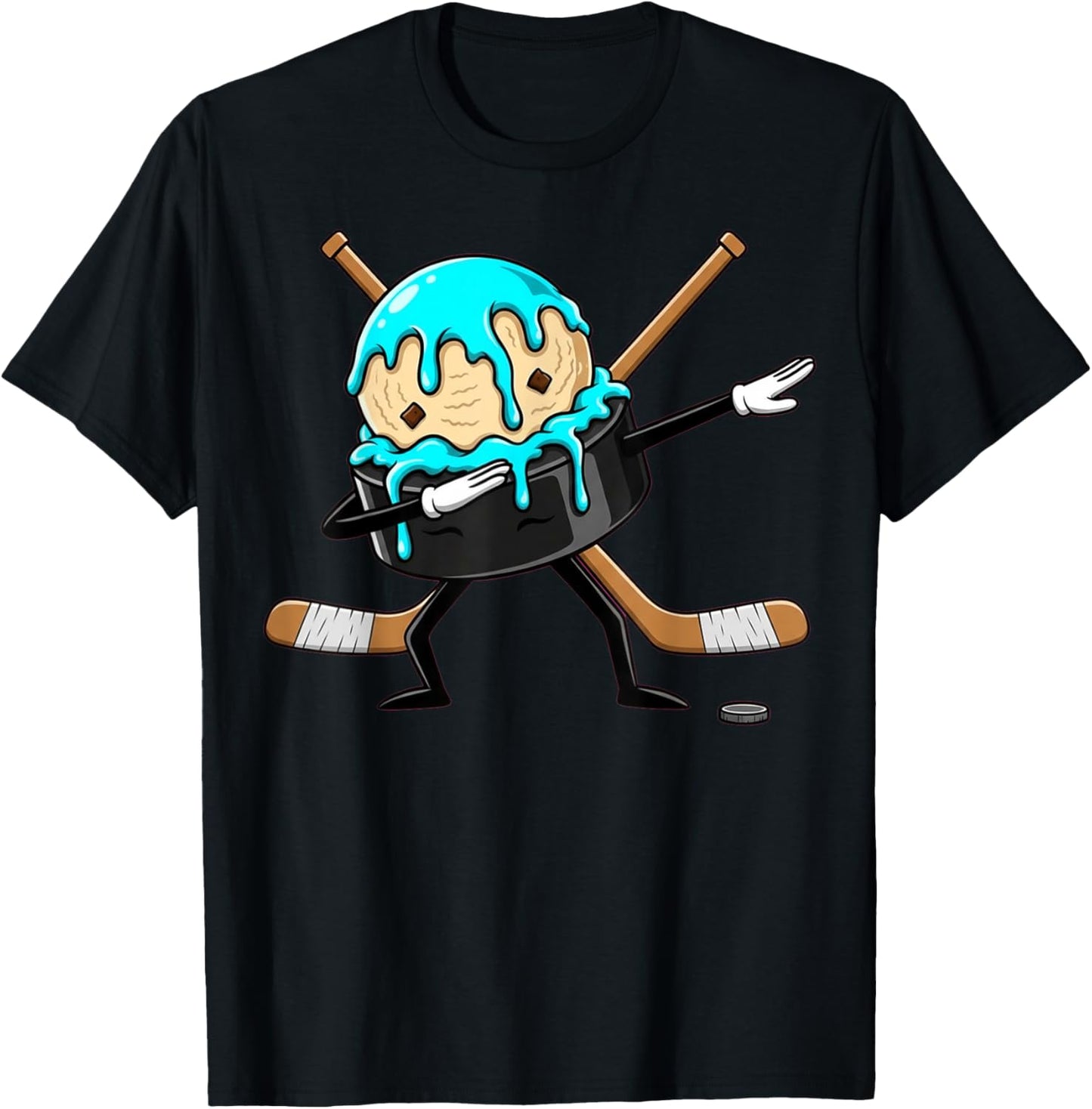 Dabbing Hockey Puck Drip Ice Cream Kids Youth Boys Girls T-Shirt - T-Shirt | Black