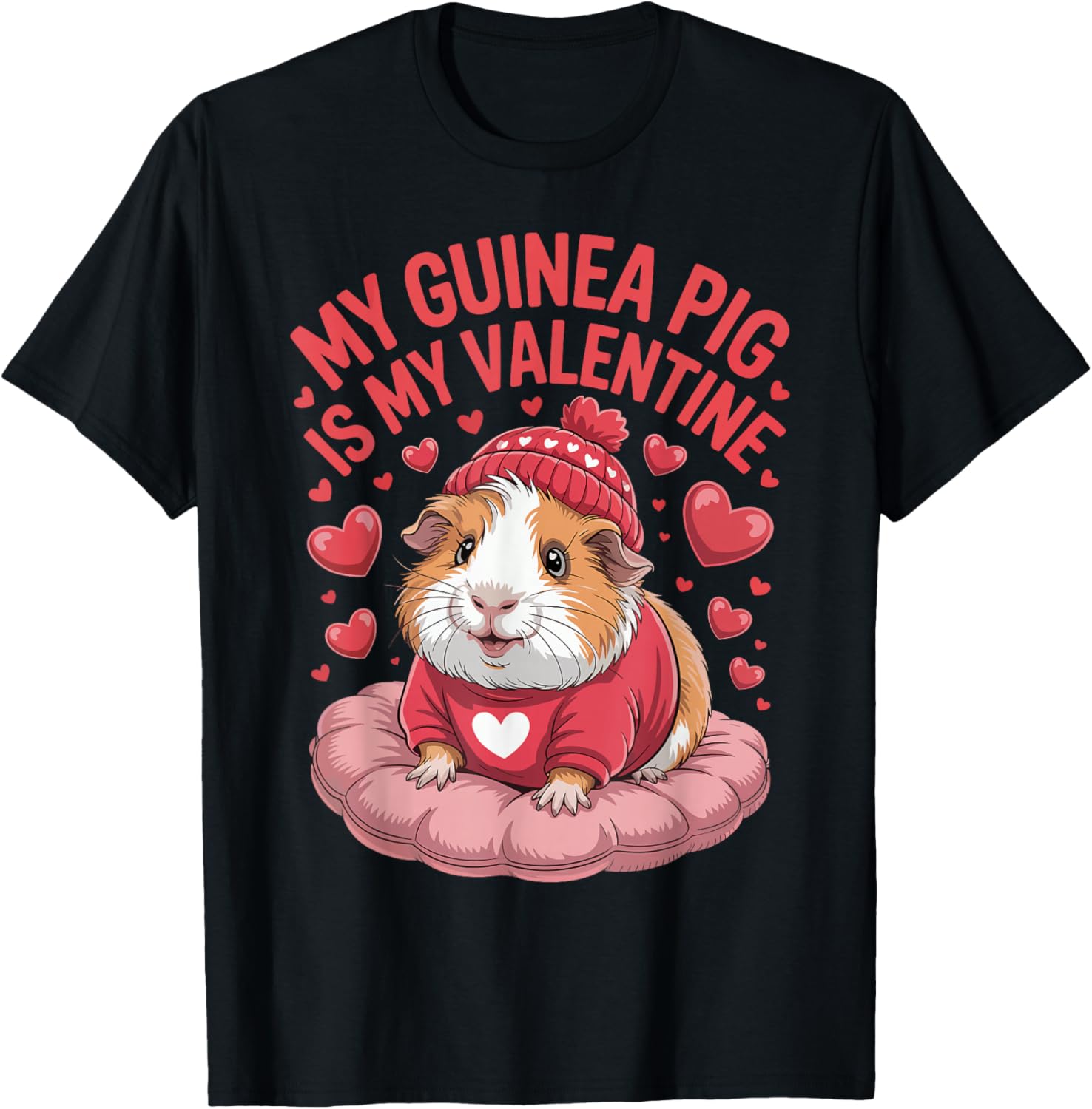 My Guinea Pig is My Valentine Cute Pet Love T-Shirt - T-Shirt | Black