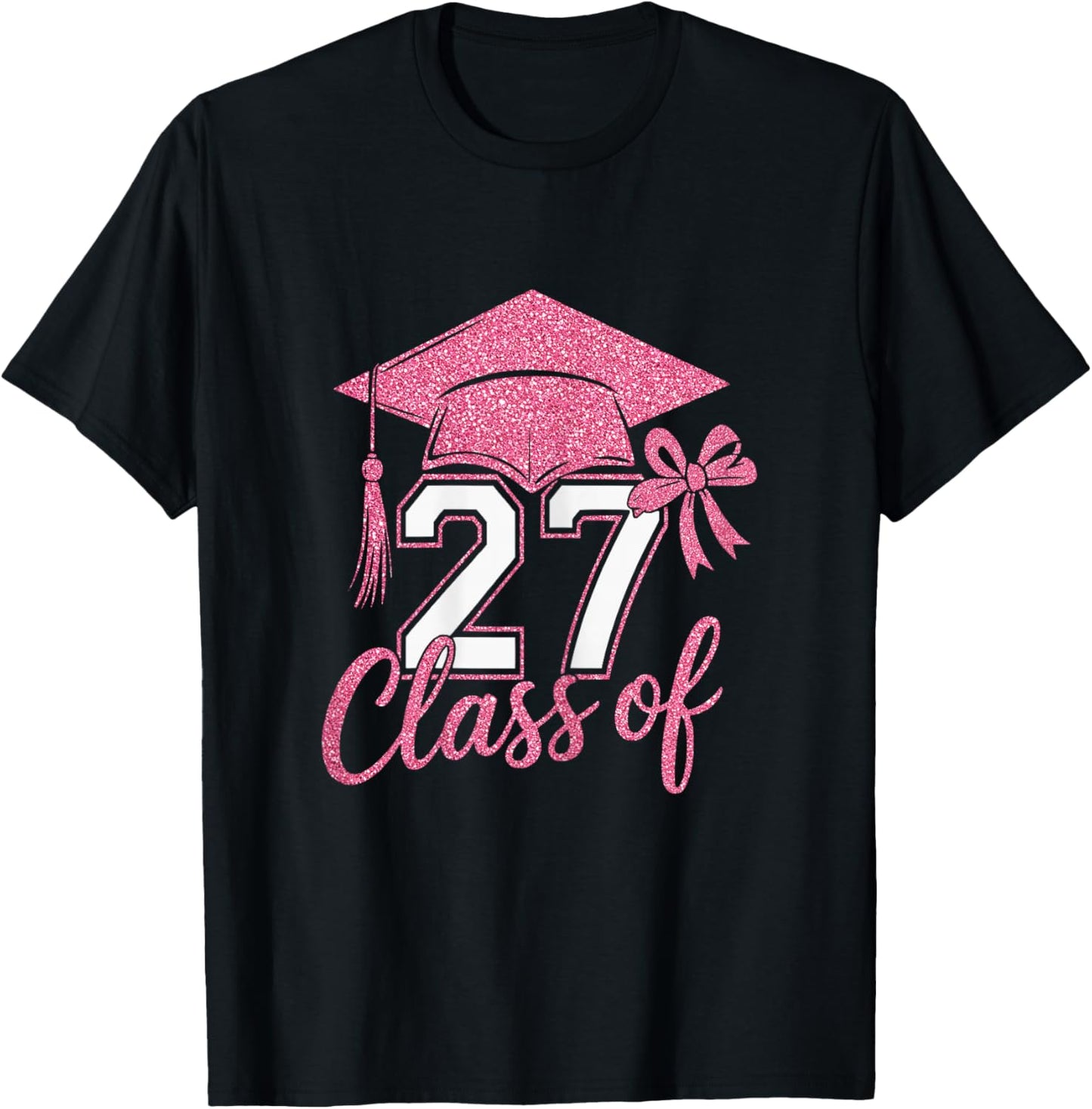 Stylish Senior Class of 2027 Pink Coquette Bow Women Girls T-Shirt - T-Shirt | Black