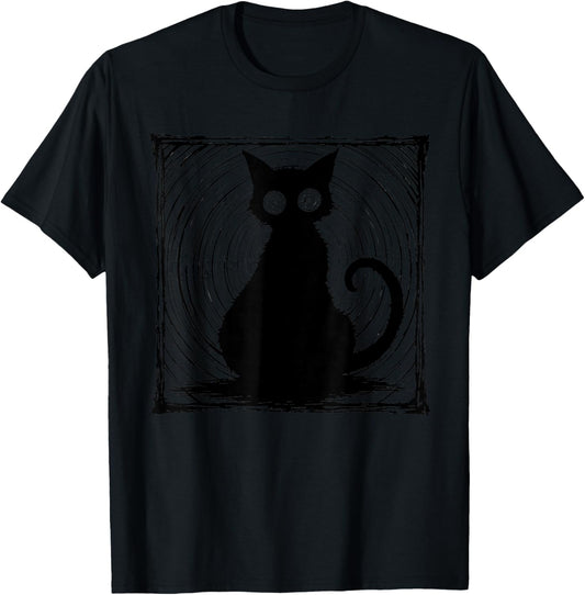 Hypnotic Black Cat Trippy Spiral Eyes Spooky Halloween T-Shirt - T-Shirt | Black
