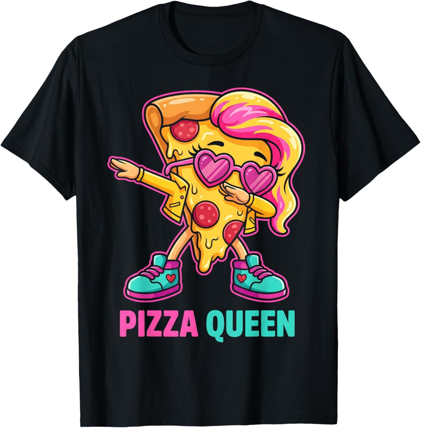 Cute Dabbing Pizza Slice for Girls Pizza Queen Fast Food T-Shirt - T-Shirt | Black