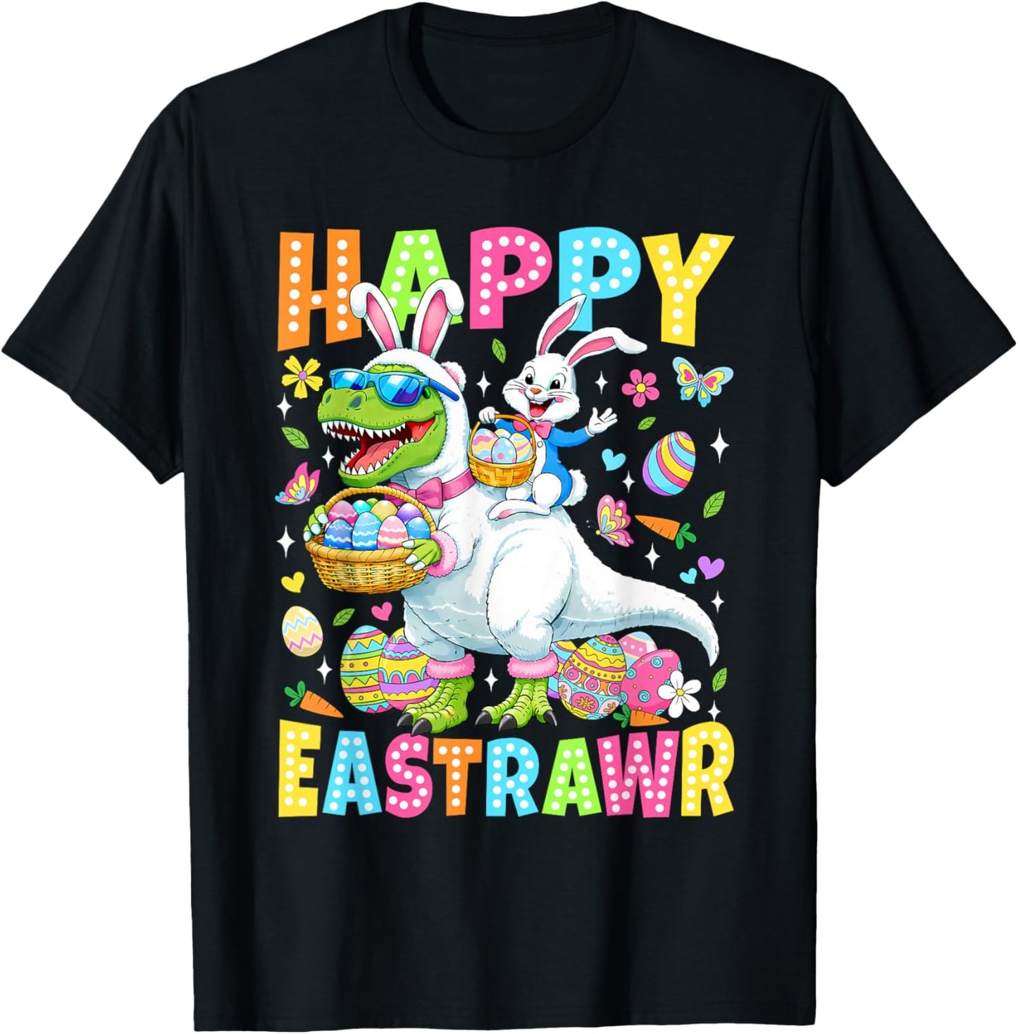 Funny Happy Eastrawr Toddler Boys Kids T-Rex Easter Dinosaur T-Shirt - T-Shirt | Black