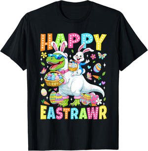 Funny Happy Eastrawr Toddler Boys Kids T-Rex Easter Dinosaur T-Shirt - T-Shirt | Black