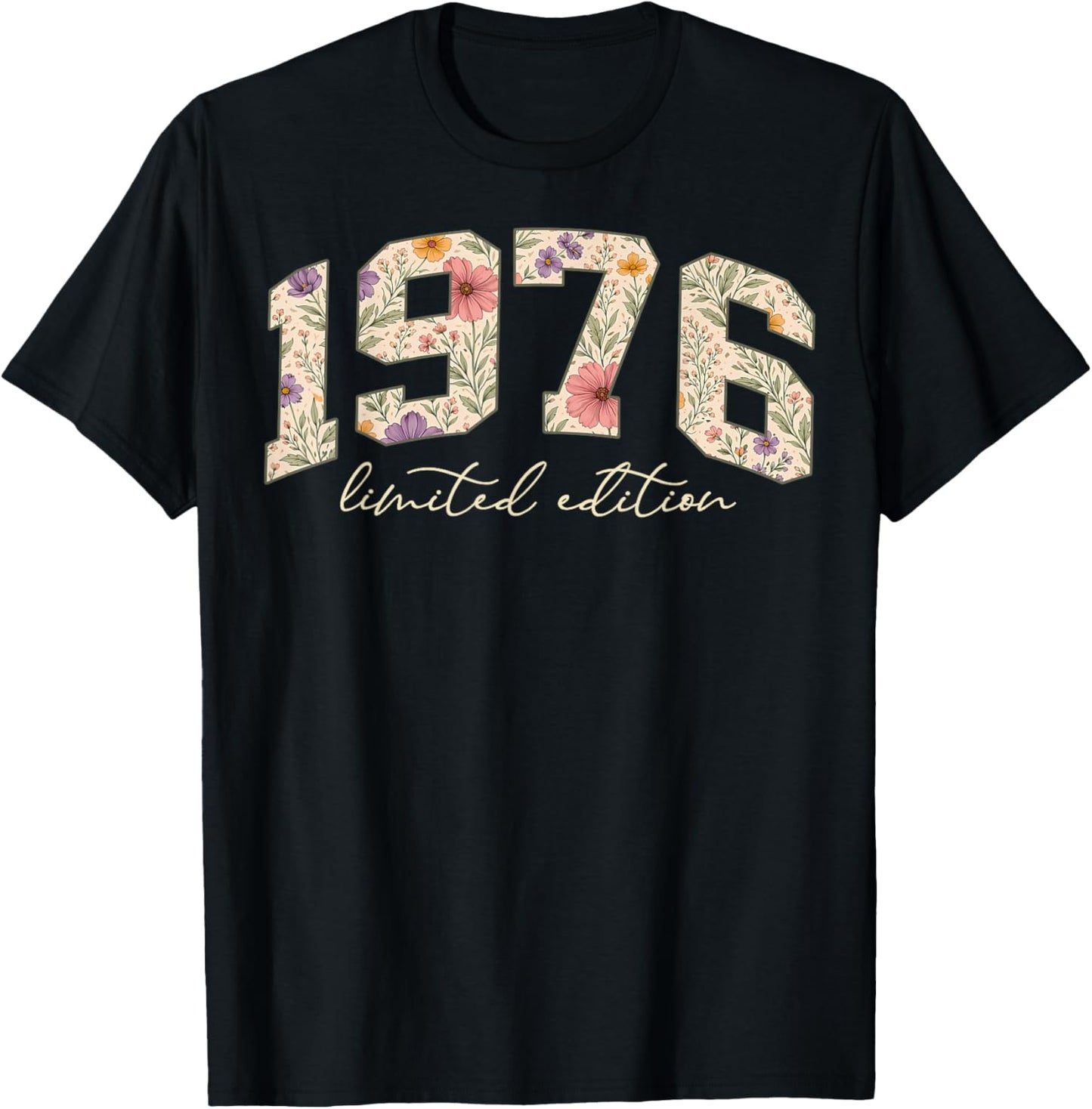 Vintage 1976 Floral Limited Edition 50th Birthday Women T-Shirt - T-Shirt | Black