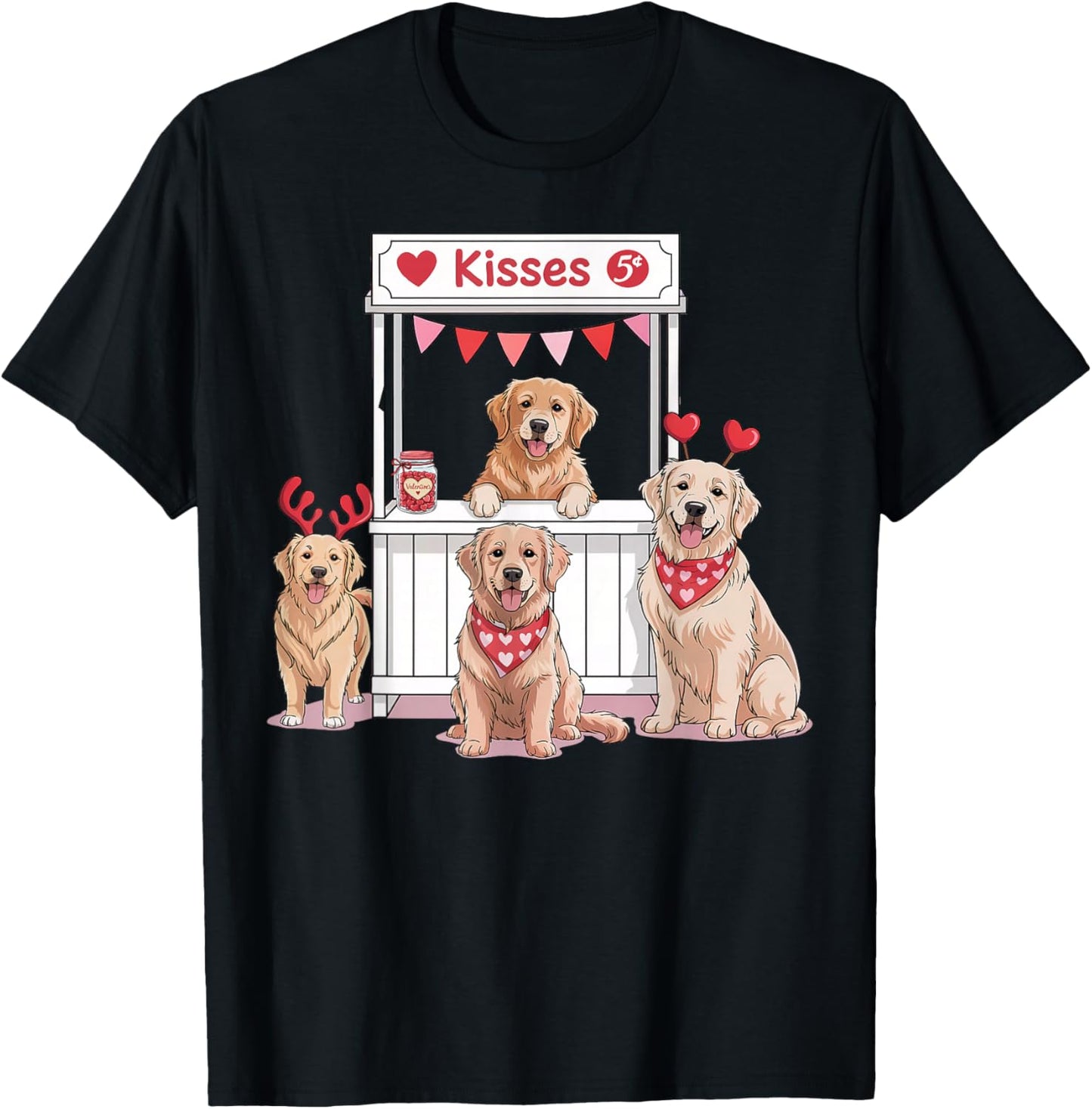 Cute Golden Retriever Valentine Love T-Shirt - T-Shirt | Black