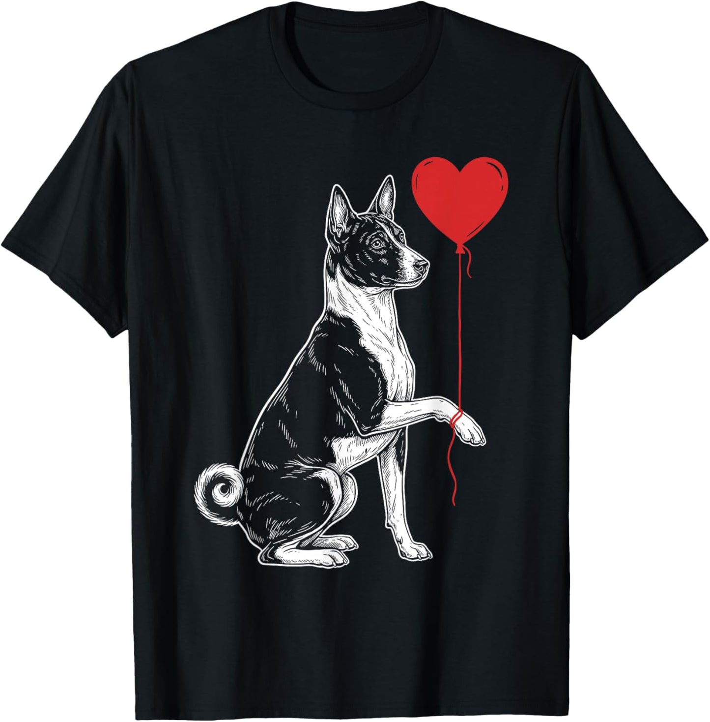 Basenji Lover Dog Art Holding Heart Valentines T-Shirt - T-Shirt | Black