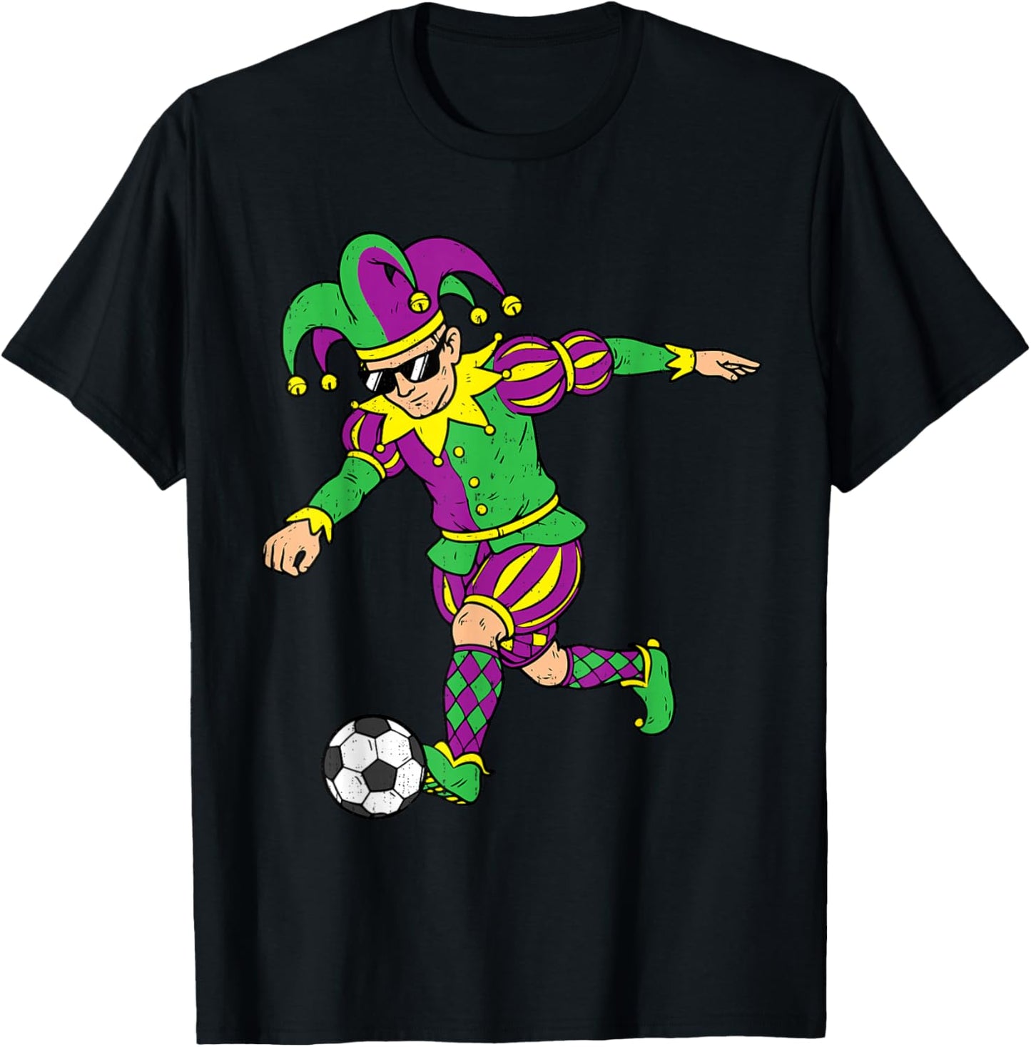 Jester Playing Soccer Mardi Gras Carnival Sport Men Boy Kids T-Shirt - T-Shirt | Black