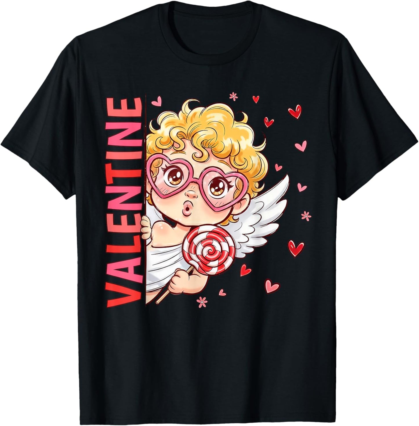 Retro Cupid Cute Heart Sunglasses Happy Valentine Men Women T-Shirt - T-Shirt | Black