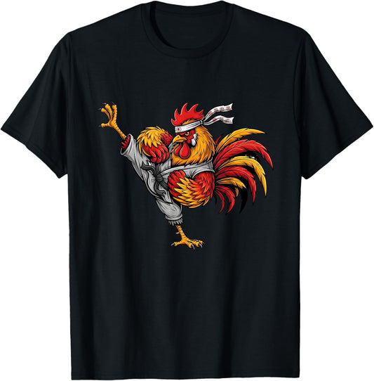 Funny Martial Arts Rooster MMA Kick Fighter Karate Chicken T-Shirt - T-Shirt | Black