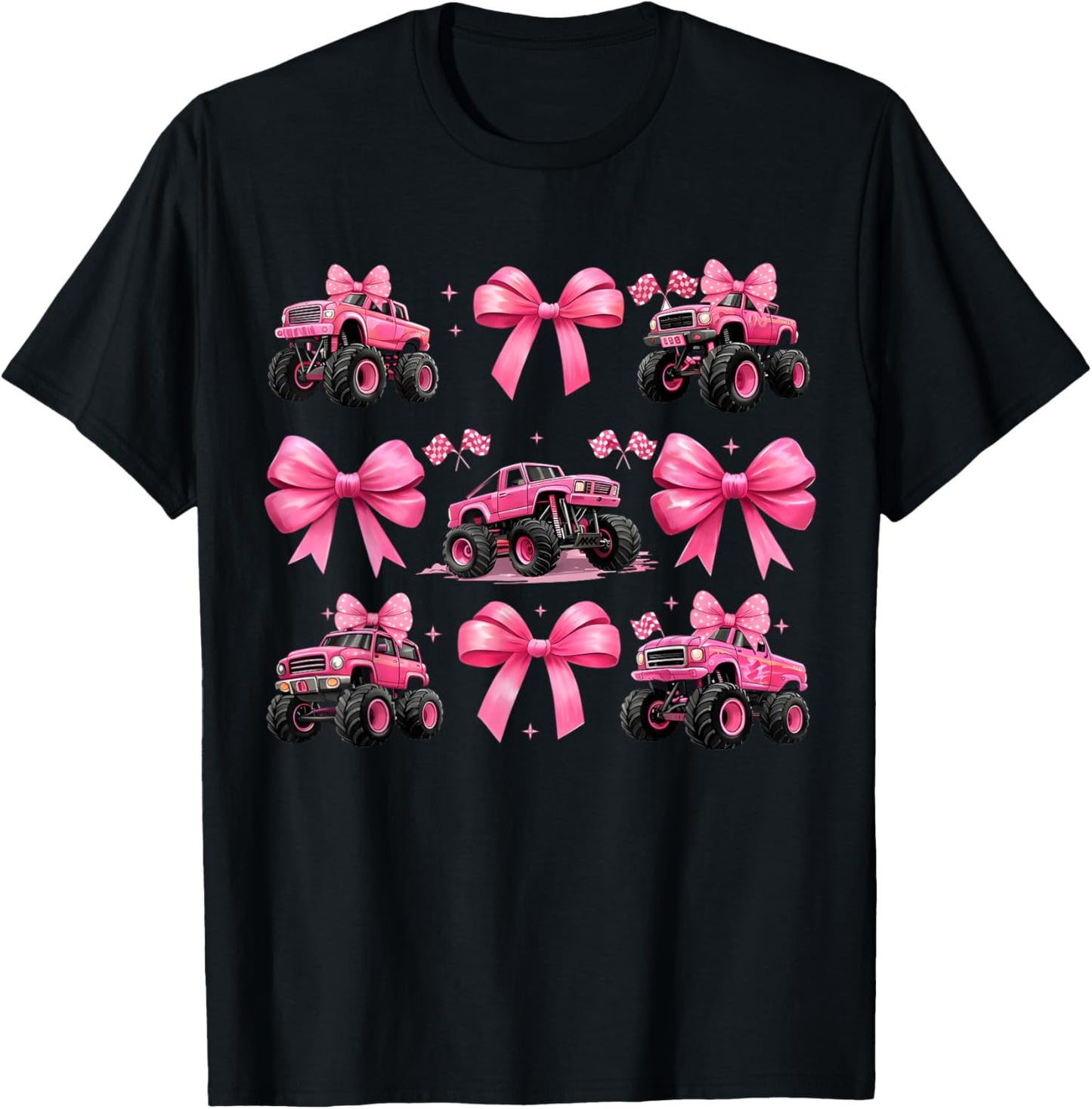 Monster Truck 4 Wheeler Offroad Girl Coquette Bow Pink Mom T-Shirt - T-Shirt | Black