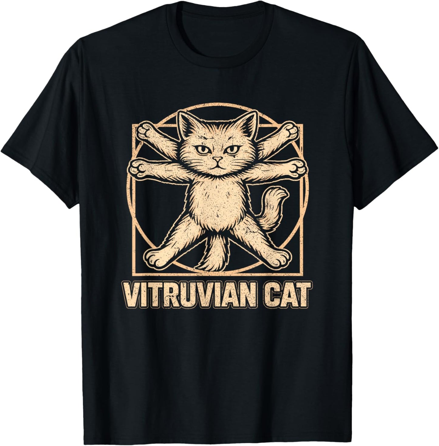 Vitruvian Cat Art Feline Anatomy Funny Kitty Lover T-Shirt - T-Shirt | Black