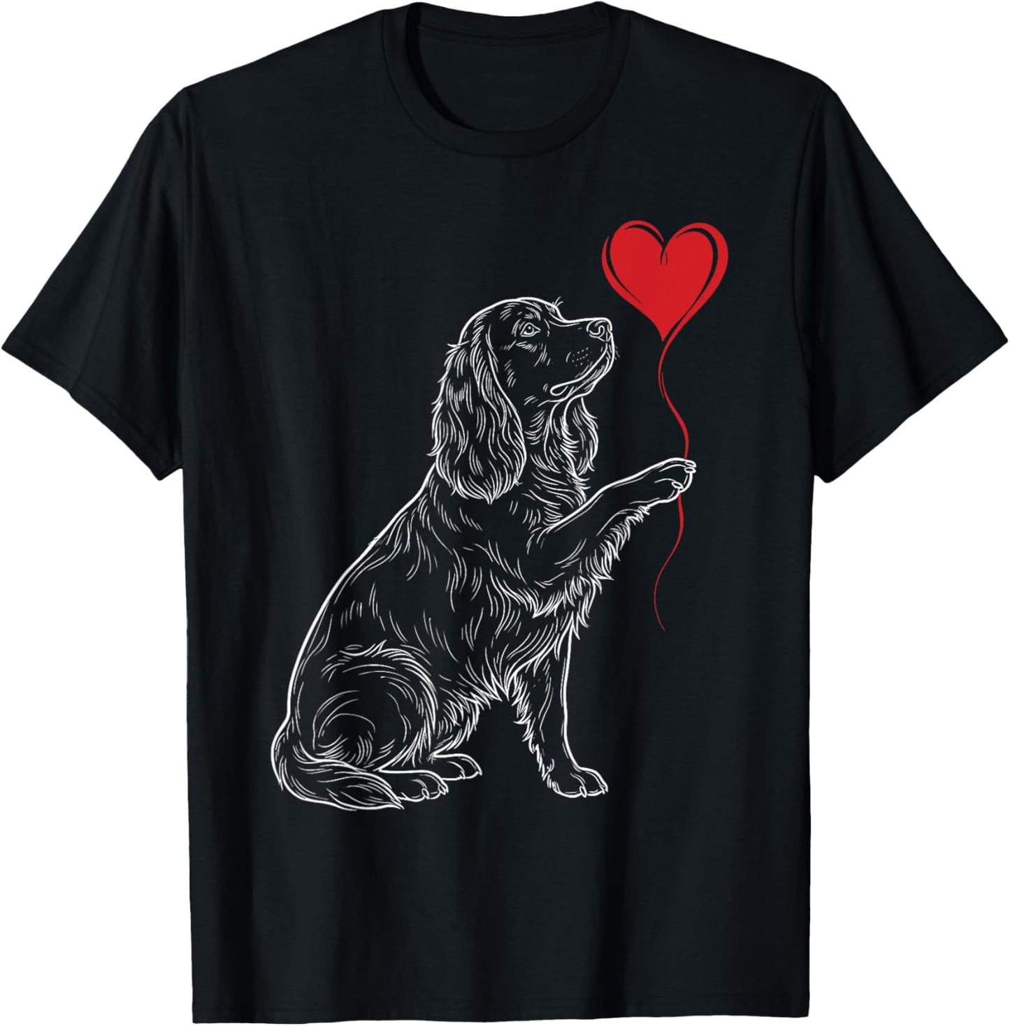 Cocker Spaniel Dog Art Holding Heart Valentines T-Shirt - T-Shirt | Black