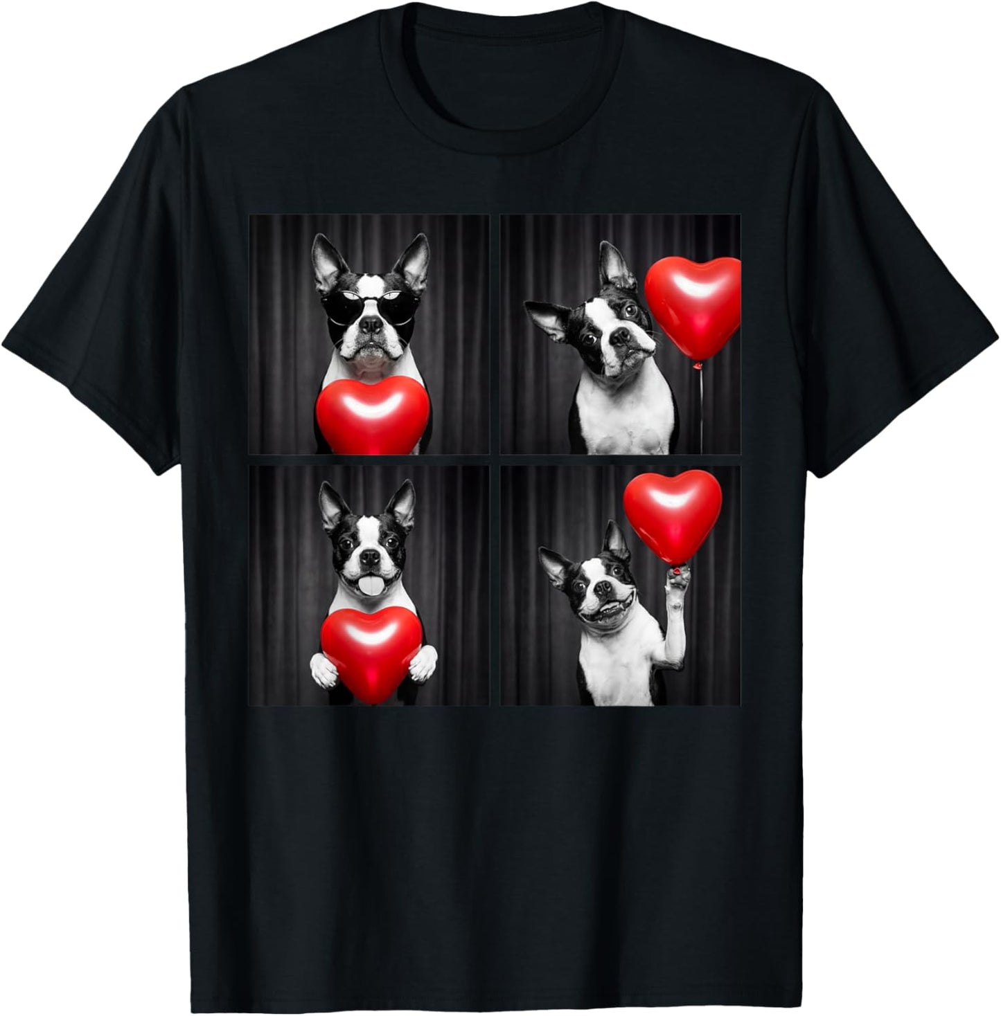 Funny Boston Terrier Photobooth Dog Lover Design Valentines T-Shirt - T-Shirt | Black