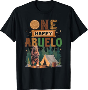 One Happy Abuelo Camper 1St Birthday Camping Bear T-Shirt - T-Shirt | Black