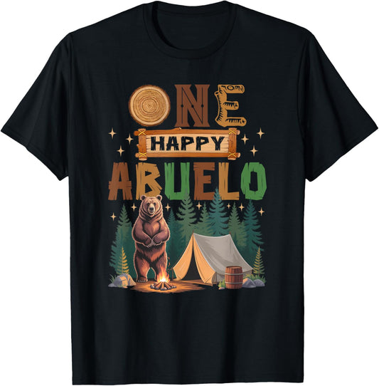 One Happy Abuelo Camper 1St Birthday Camping Bear T-Shirt - T-Shirt | Black