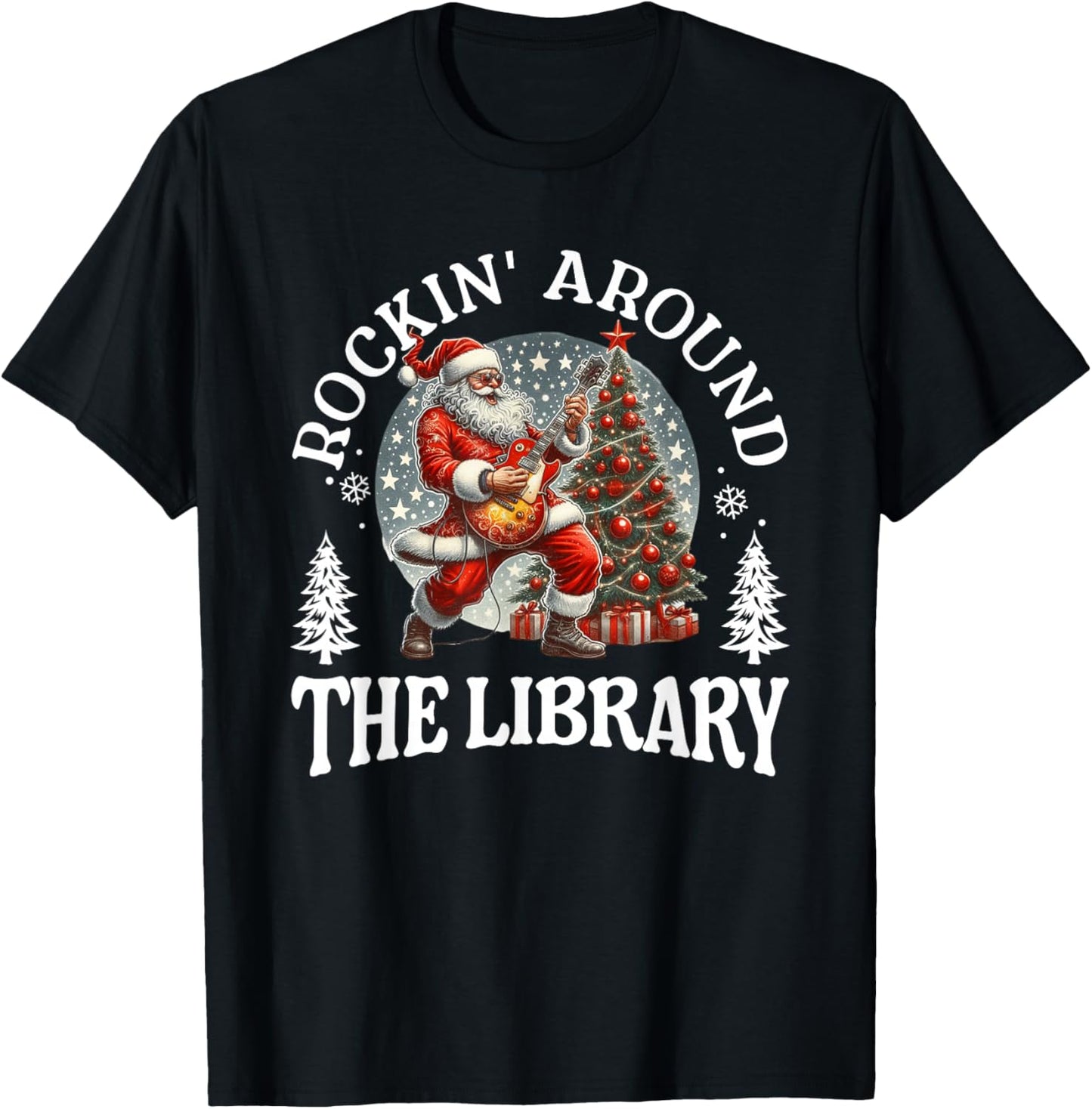 Rockin’ Around The Library Christmas Graphic T-Shirt - T-Shirt | Black