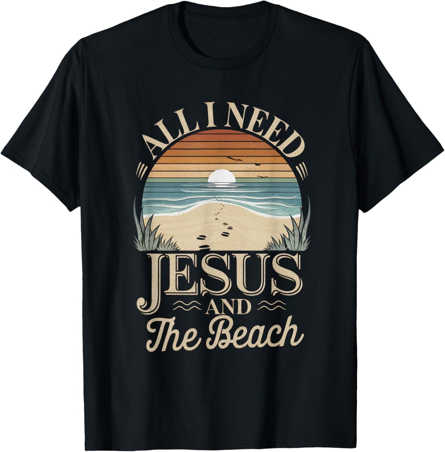 All I Need Jesus and The Beach Funny Christian Sun Vacation T-Shirt - T-Shirt | Black
