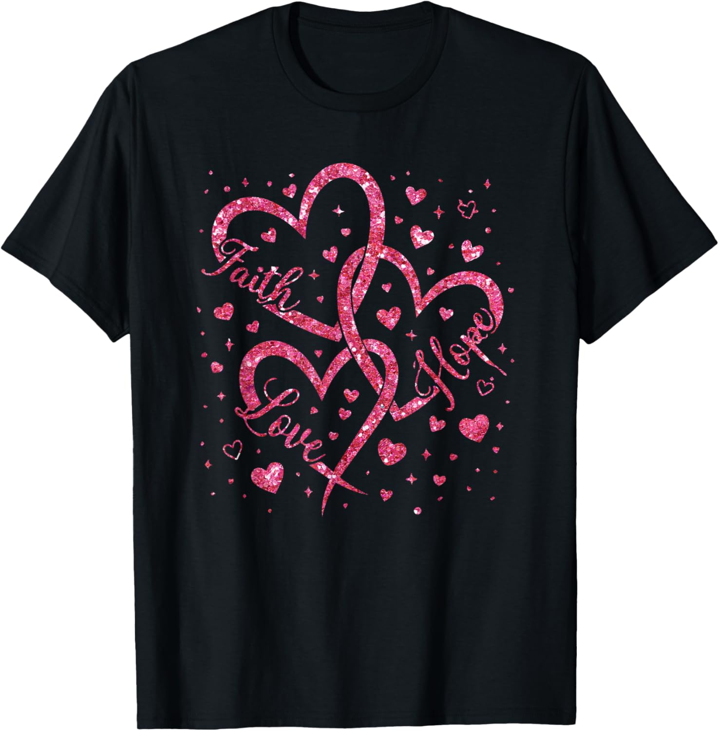 Christian Faith Hope Love Hearts Religious Valentine Day T-Shirt - T-Shirt | Black