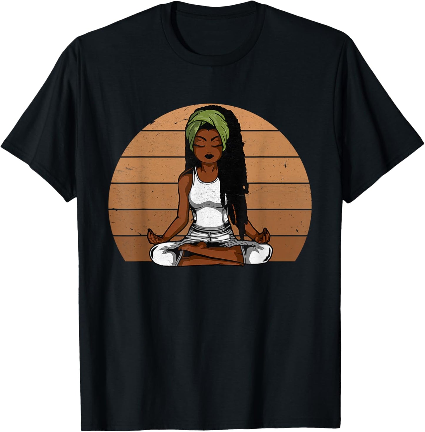 Afro Woman Meditating Yoga Vintage Black History Month T-Shirt - T-Shirt | Black