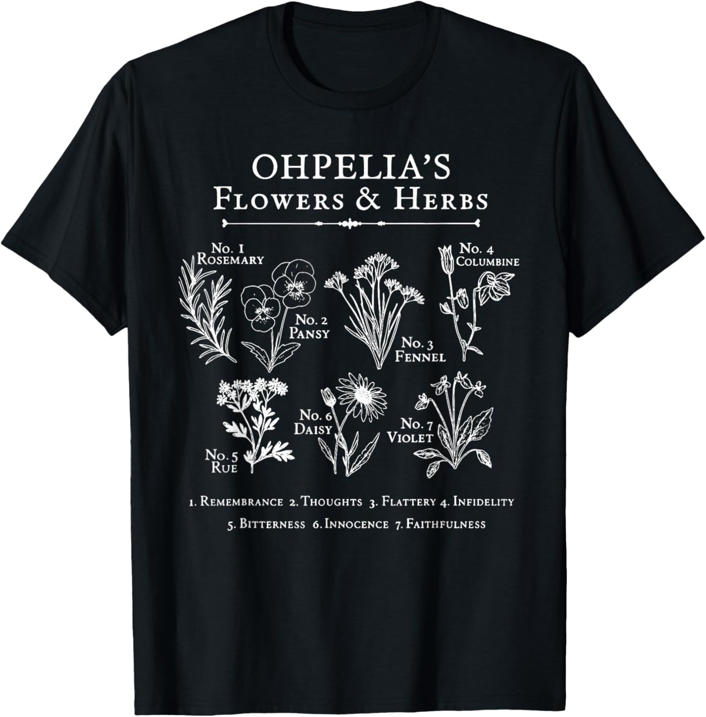 Ophelia's Flowers & Herbs Waterhouse Ophelia T-Shirt - T-Shirt | Black