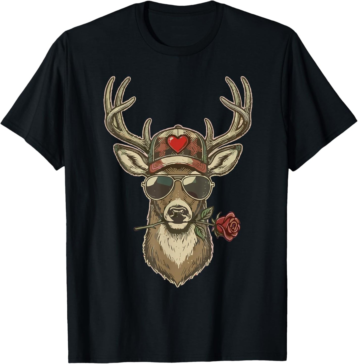 XOXO Valentine Buck Camo Deer Retro Hunting Boys Cap Men T-Shirt - T-Shirt | Black