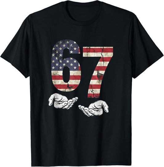 Six Seven Patriotic 67 Meme - Funny Gen Alpha 6 7 USA Flag T-Shirt - T-Shirt | Black