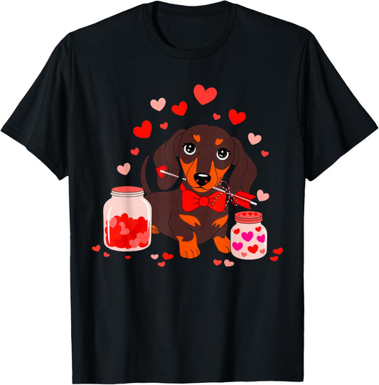 Dog Valentine Cute Dachshund Valentine's Day T-Shirt - T-Shirt | Black