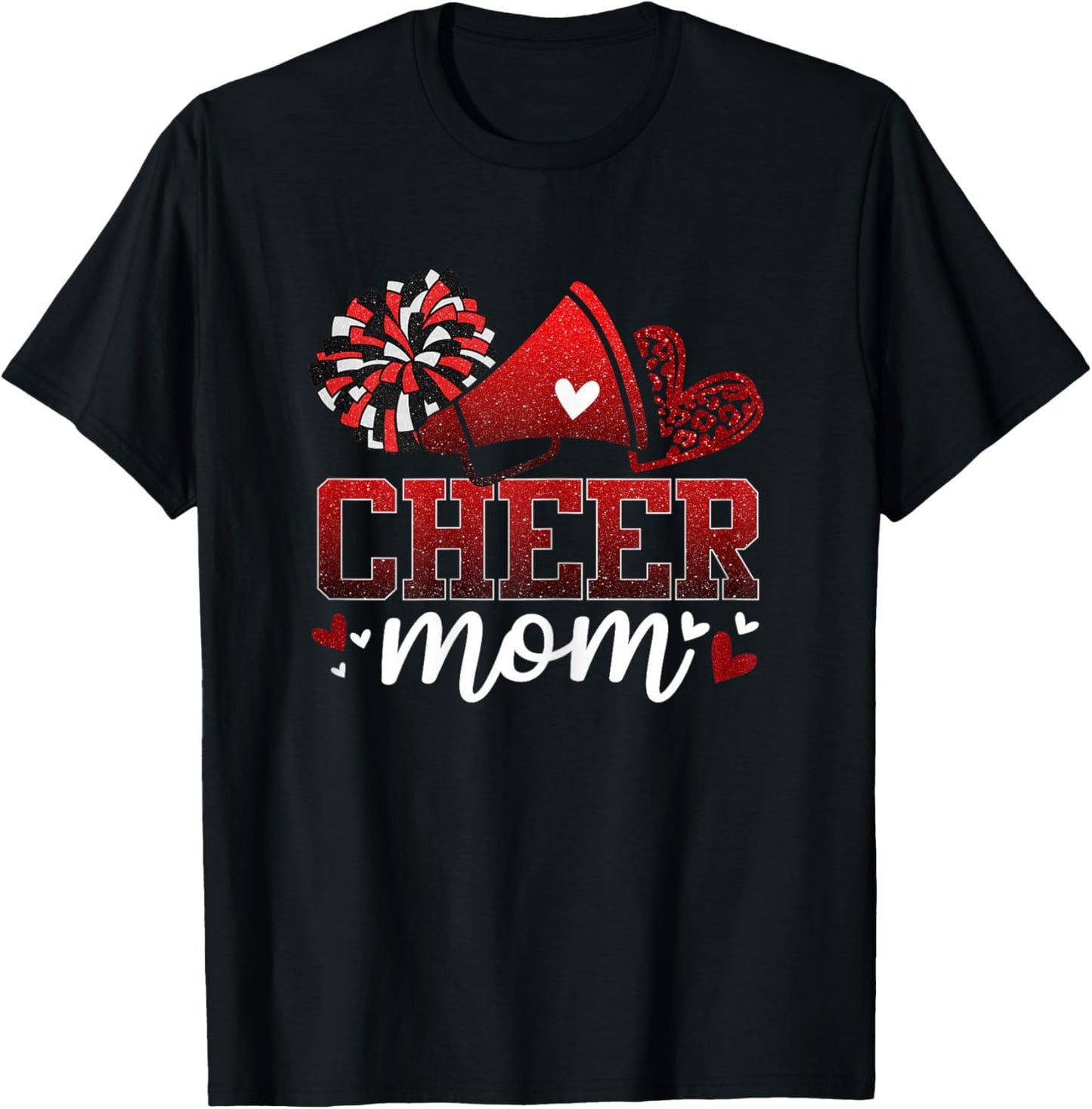 Football Cheer Mom Red Black Pom Leopard Cheerleader T-Shirt - T-Shirt | Black