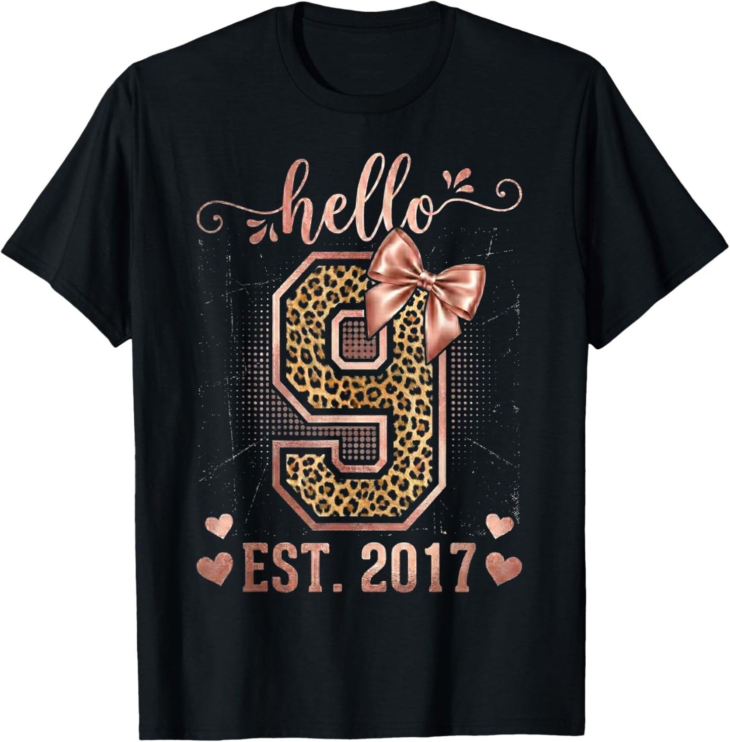 Hello Ninne EST 2017 9th Birthday Coquette 9 Year Leopard T-Shirt - T-Shirt | Black