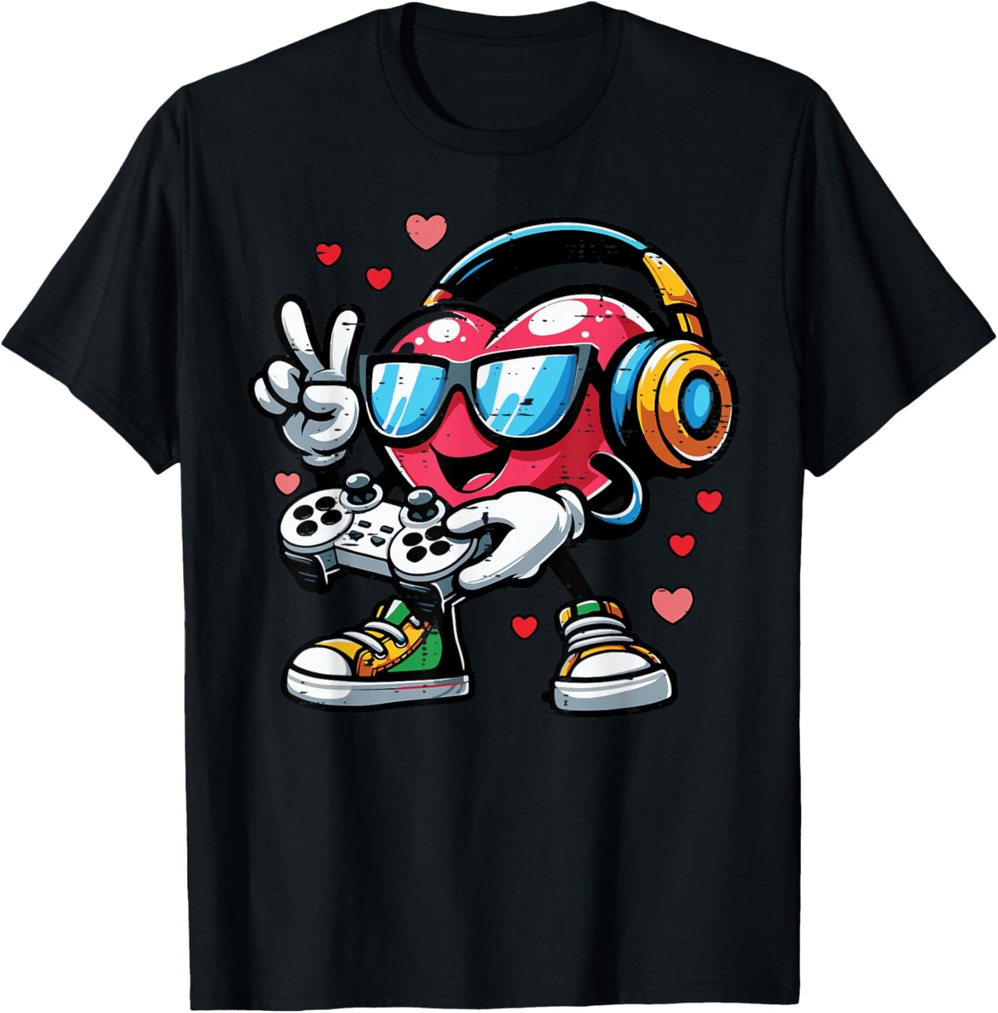 Valentines Day Gamer Heart Gaming Boys Kids Men Youth Teen T-Shirt - T-Shirt | Black