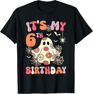 It's My 6th Birthday Halloween Ghost 6 Years Old Kids Girls T-Shirt - T-Shirt | Black