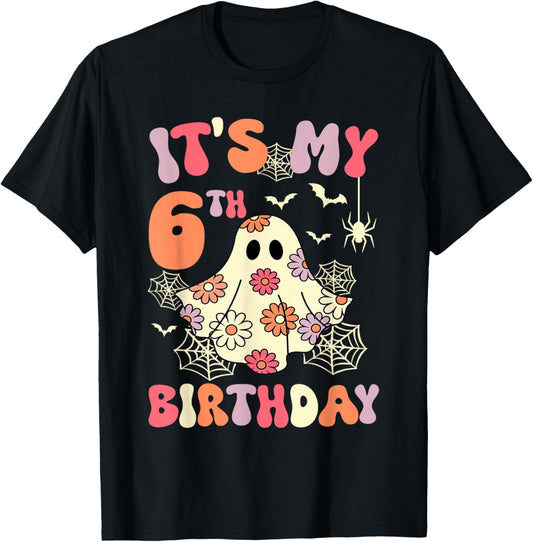 It's My 6th Birthday Halloween Ghost 6 Years Old Kids Girls T-Shirt - T-Shirt | Black