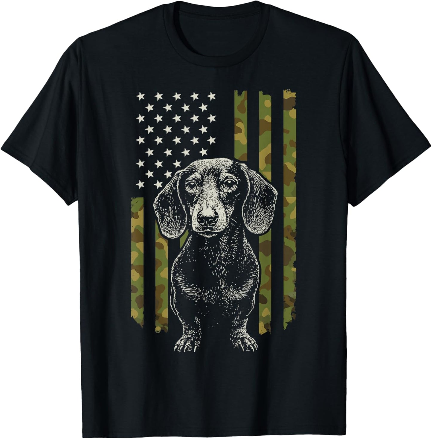 Dachshund US Flag T-Shirt - T-Shirt | Black