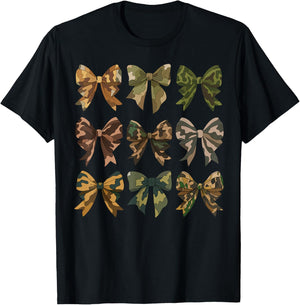 Camouflage Old Camo Bow Camo Coquette Bow Hunting Women Girl T-Shirt - T-Shirt | Black