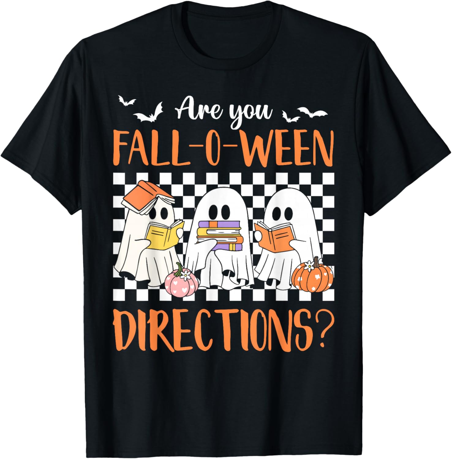 Retro are You Fall O Ween Directions Teacher Halloween Ghost T-Shirt - T-Shirt | Black