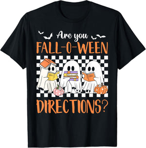Retro are You Fall O Ween Directions Teacher Halloween Ghost T-Shirt - T-Shirt | Black