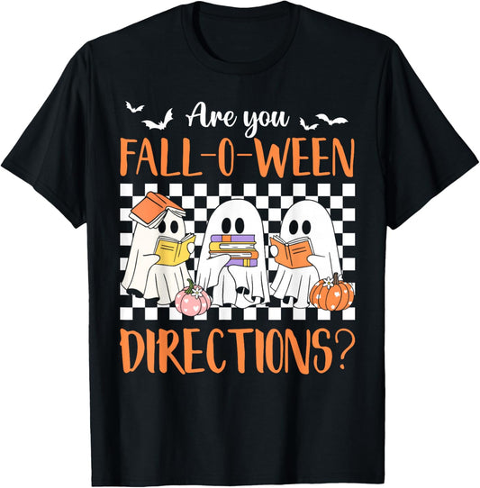 Retro are You Fall O Ween Directions Teacher Halloween Ghost T-Shirt - T-Shirt | Black
