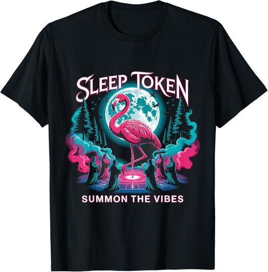 Flamingo Ritual Sleep Token Aesthetic Moon Vibe T-Shirt - T-Shirt | Black