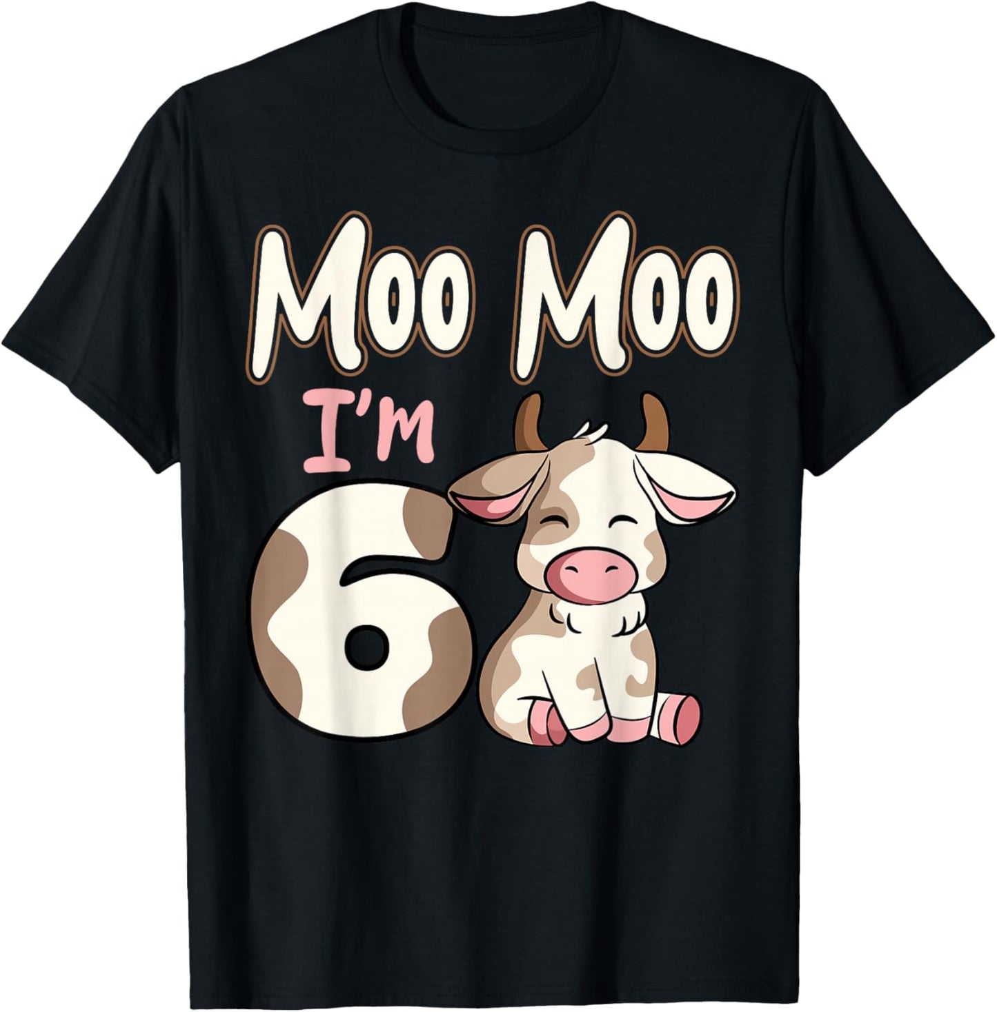 Cow 6th Birthday Party Farmer Moo Barn Animal Farmyard Vet T-Shirt - T-Shirt | Black