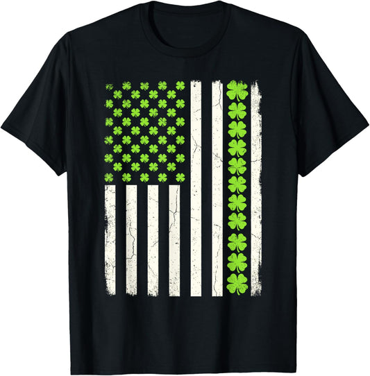 Lucky Shamrocks American Flag St Patrick's Day Men Women T-Shirt - T-Shirt | Black